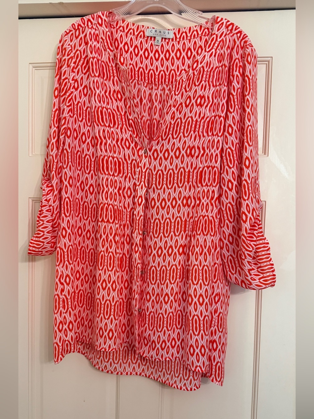 Chaus Orange and White Geometric Tunic Top
